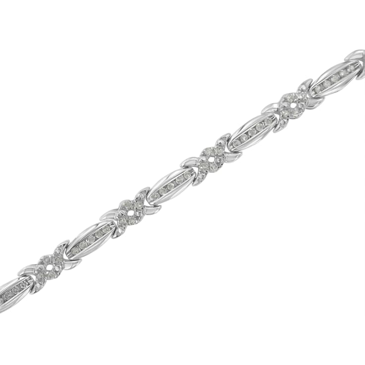 Sterling Silver 1.0ctw Diamond X-Link Tennis Bracelet