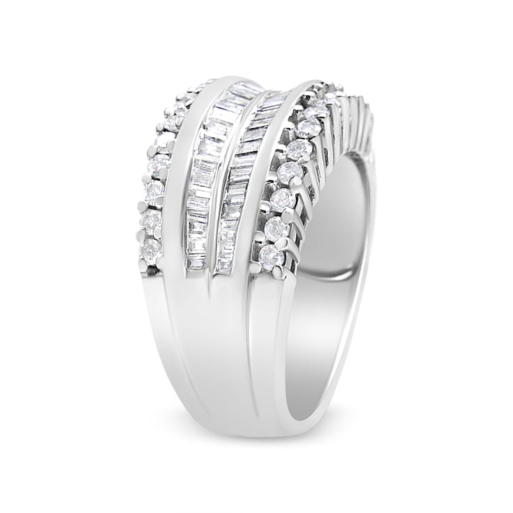 14K White Gold 1.00ctw Mixed Shape Diamond Modern Band Ring (H-I Color,
SI2-I1 Clarity) Size 7