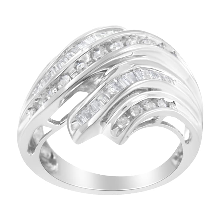 10K White Gold Round and Baguette Cut Diamond Channel Ring (3/4 Cttw,
H-I Color, SI2-I1 Clarity)