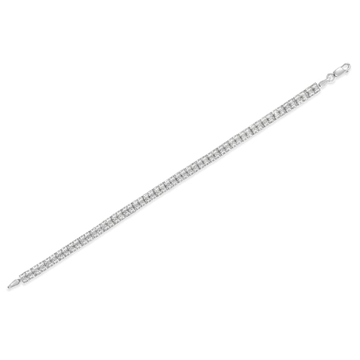 Rhodium Over Sterling Silver 1.0 Cttw Diamond Double-Link Tennis Bracelet