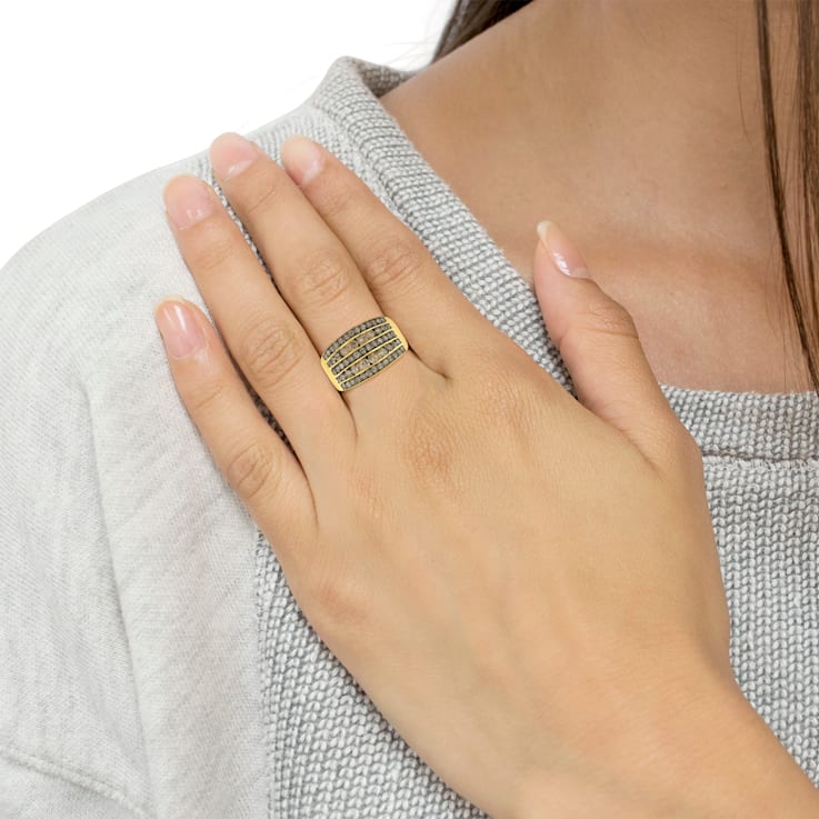 10K Yellow Gold Over Sterling 1 1/2ctw and Black Rhodium Diamond Ring
(J-K Color, I1-I2 Clarity)