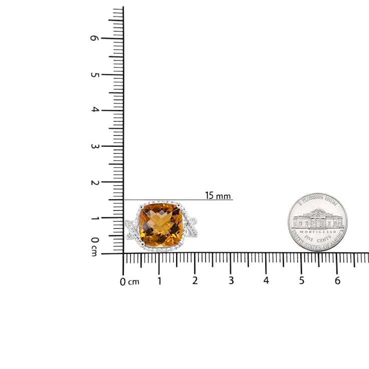 14K White Gold Cushion Citrine and 1/3ctw Round Diamond Ring(H-I Color,
VS1-VS2 Clarity)- Size 6.5
