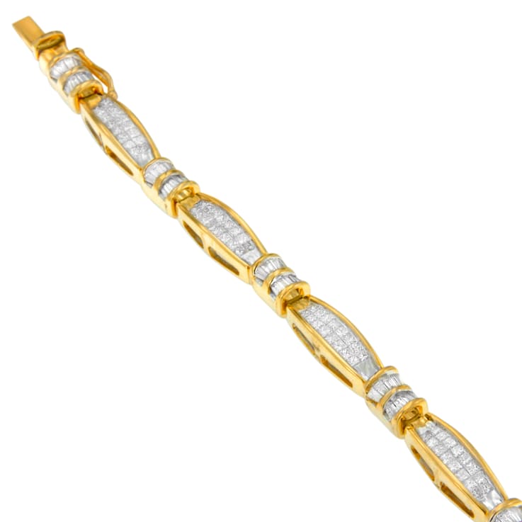 14K Yellow Gold 3.0ctw Princess and Baguette Cut Diamond Beaded Bracelet