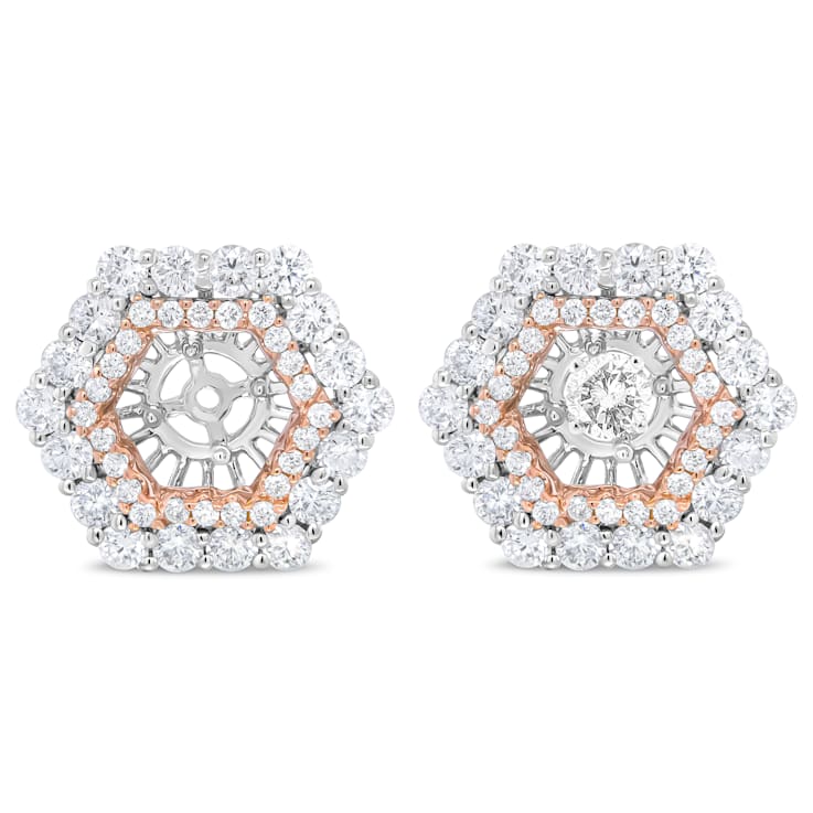 14K Two-tone Gold 1 7/8 Cttw Diamond Double Halo Earring Jacket for 6mm
Round Studs