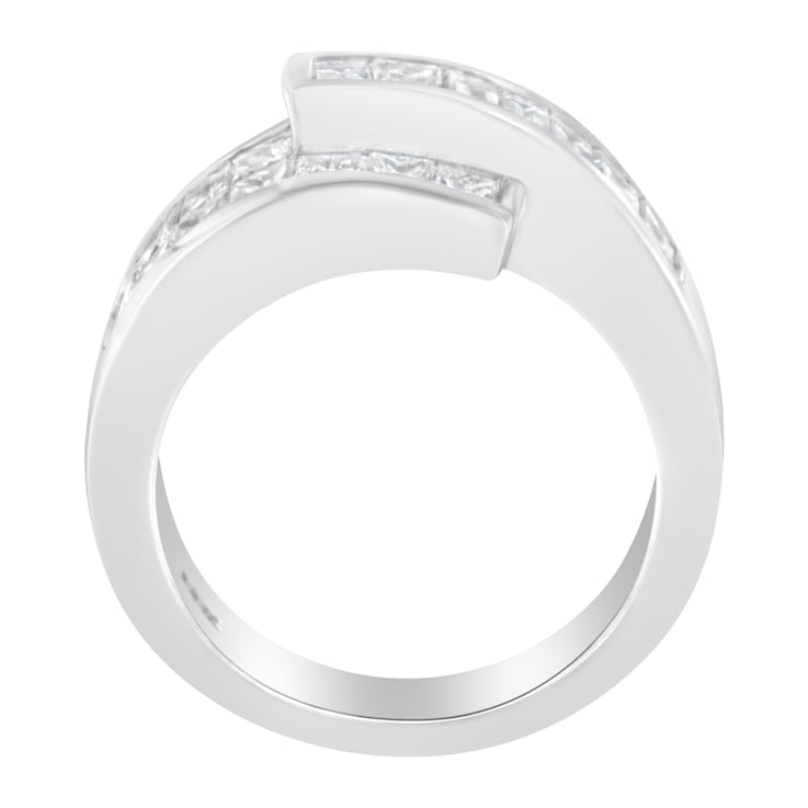 14K White Gold 2.0ctw Channel-Set Mixed-Cut Diamond Bypass Ring Band
(G-H Color, SI1-SI2 Clarity)