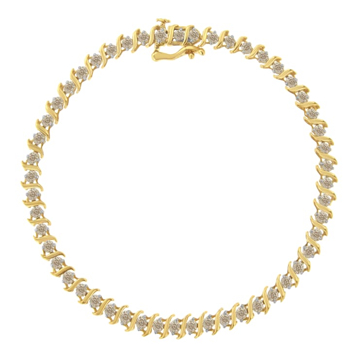 10K Yellow Gold 2.0 Cttw Diamond Alternating Wave and Round Link 7”
Tennis Bracelet (J-K, I2-I3)