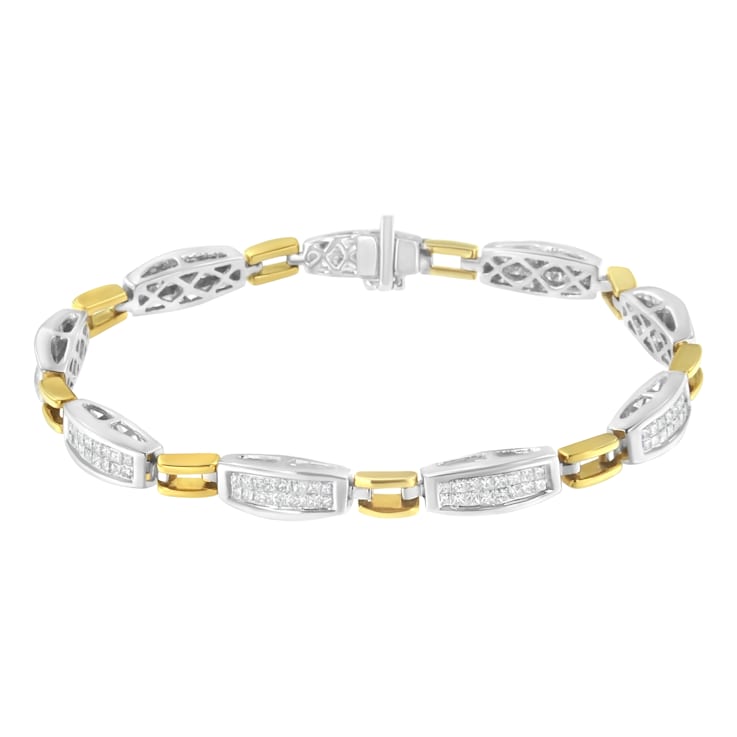 14K Two-Tone Gold 2.0ctw Princess Cut Diamond Tapered and Equal Sign
Link Bracelet