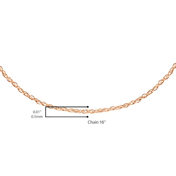 Solid 10K Gold 0.5mm Rope Chain Unisex Necklace - Size 16"