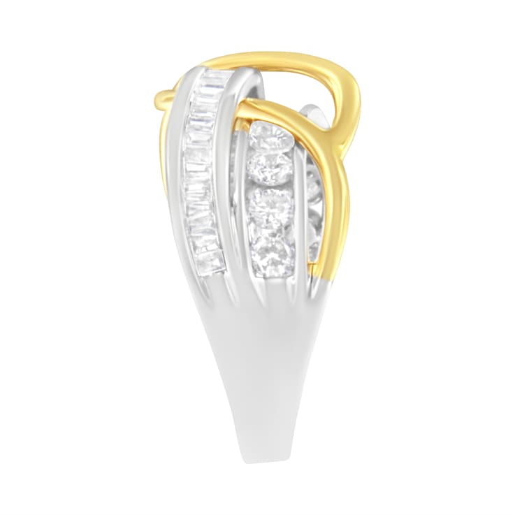10K White and Yellow Gold 1 1/10ctw Channel-Set Diamond Bypass Band Ring
(J Color, I3 Clarity)