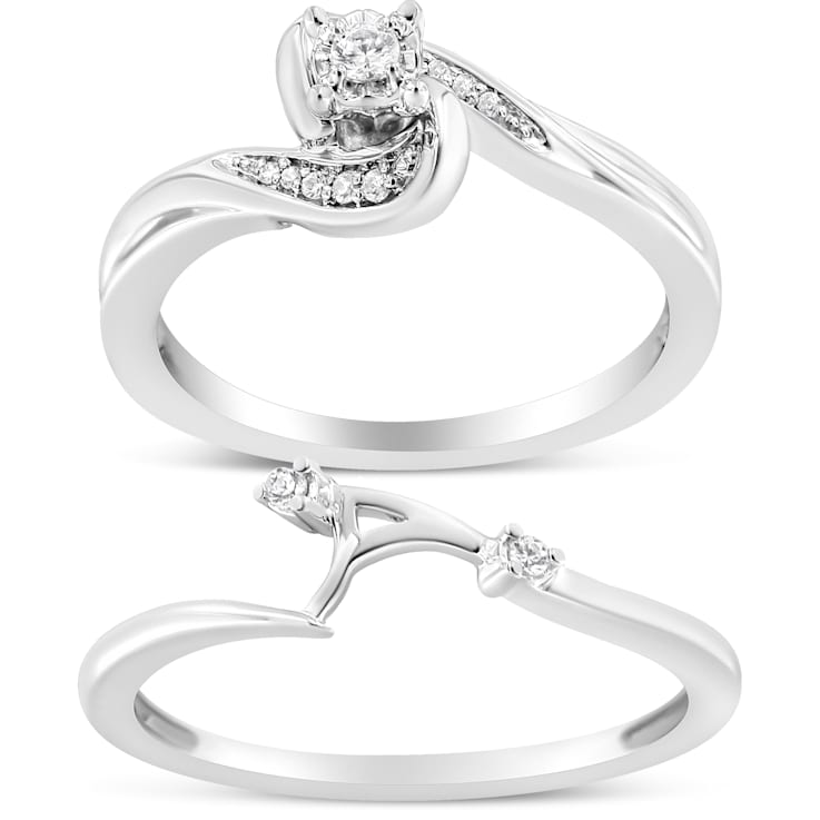 Sterling Silver 1/10ctw Diamond Swirl and Bypass Bridal Set