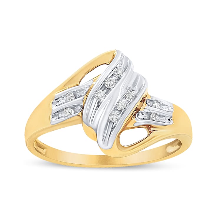 10K Yellow and White Gold 1/15ctw Round Diamond Bypass Ring (I2 Color,
I-J Clarity) - Size 7