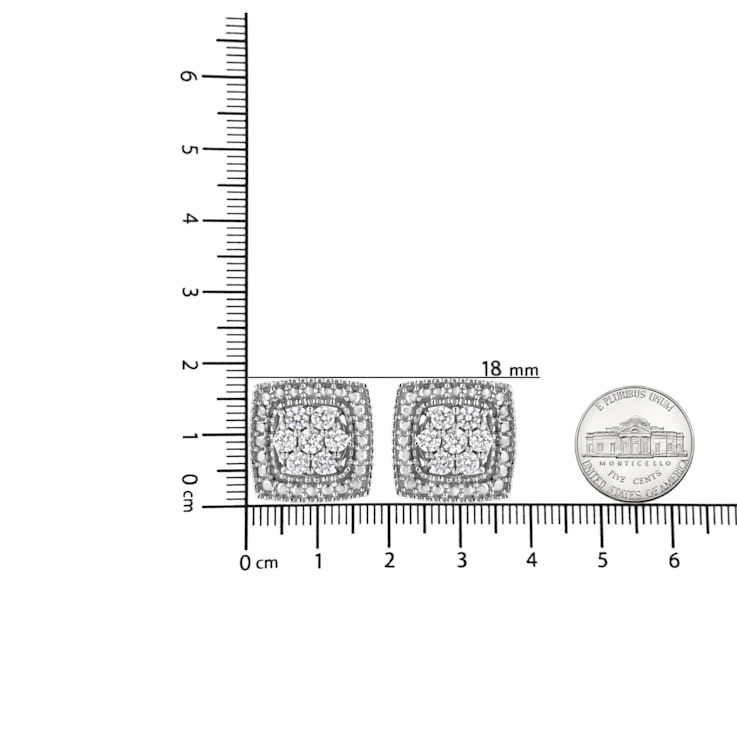 Sterling Silver 1/2ctw Diamond Miligrain Square Shape Stud Earrings