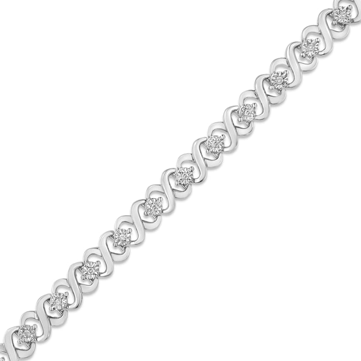 Sterling Silver 1/6ctw Miracle Set Diamond Infinity Link and Station
Tennis Bracelet