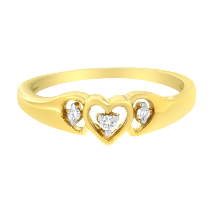 10KT Yellow Gold 1/20 cttw Diamond Triple Heart Diamond Ring (K-L,
I1-I2) - Size 7