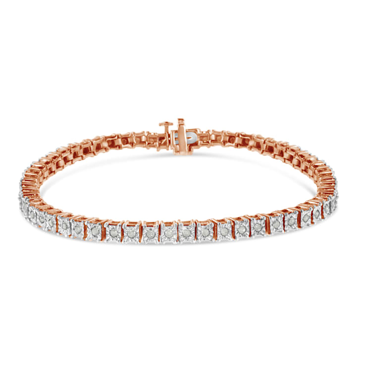 10K Rose Gold Over Sterling Silver 1.0 Cttw Diamond Square Frame Tennis Bracelet