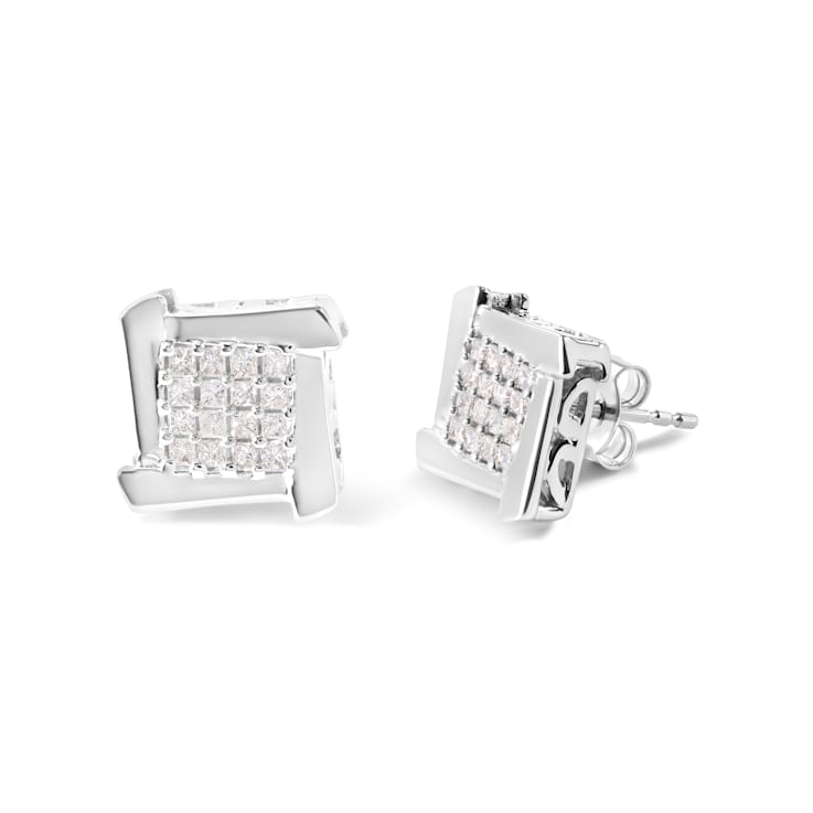 10K White Gold 1/2 Cttw Composite  Princess Diamond Square and Swirl
Stud Earrings