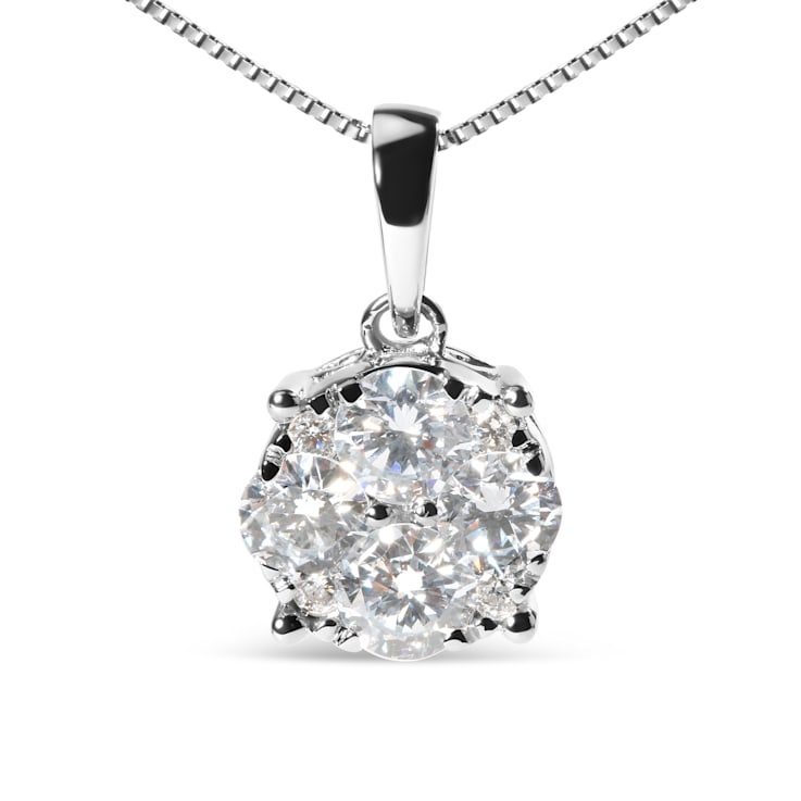 14k White 1.0ctw Lab Grown Diamond Cluster Pendant 18" Chain(G-H
Color, VS1-VS2 Clarity)