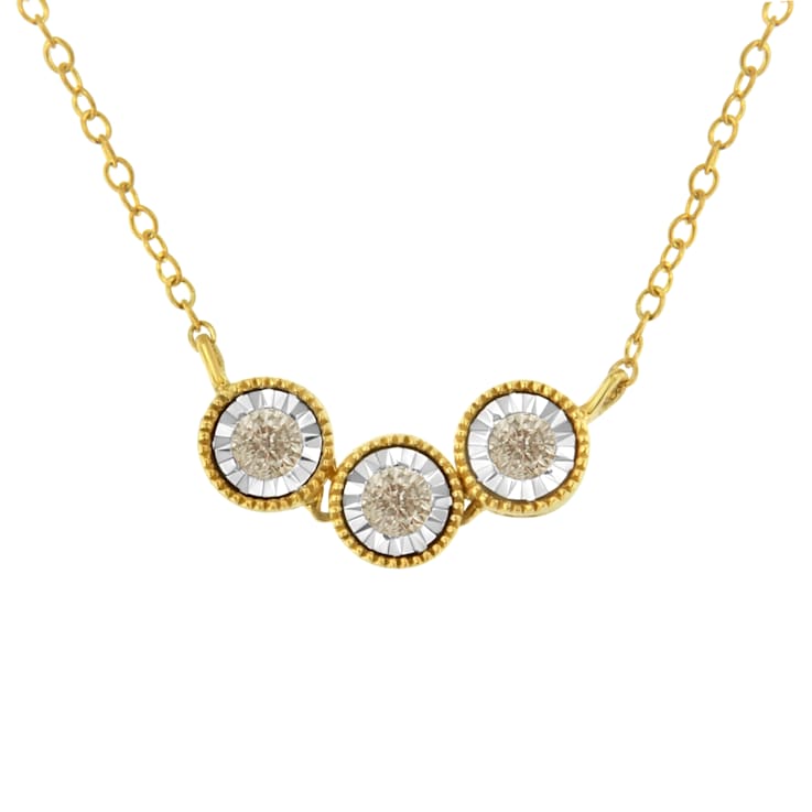 Two-Toned Sterling-Silver Champagne Diamond 3 Stone Necklace (1/4 cttw,
K-L Color, I2-I3 Clarity)