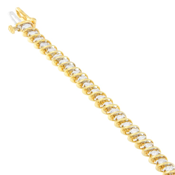 18K Yellow Gold 2.0ctw Round Cut Diamond Spiral Link Bracelet