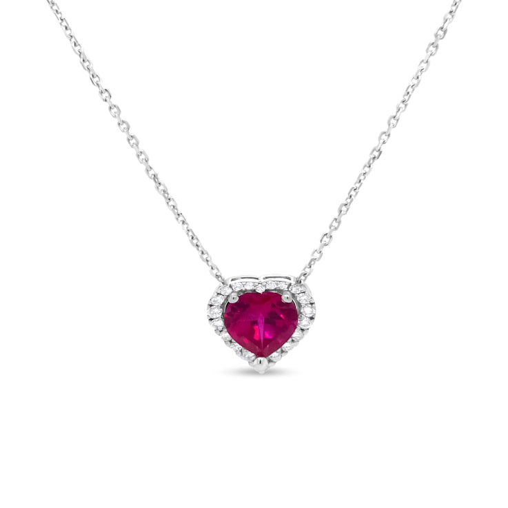 18K White Gold 1 5ctw Diamond and 6.7 x 7mm Heart Shaped Ruby Halo
