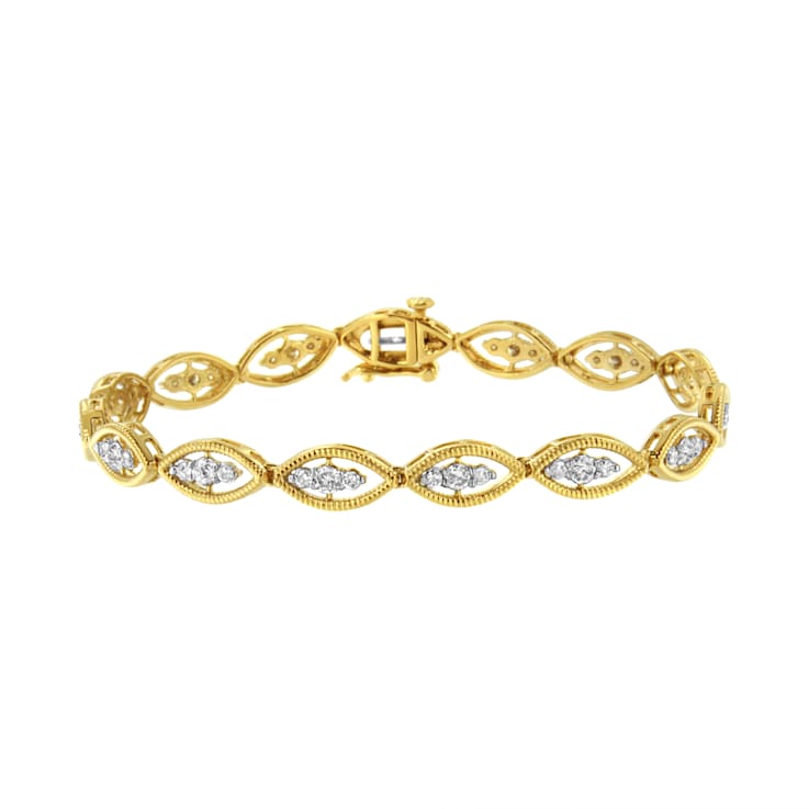 10K Yellow Gold Over Sterling Silver 1.0ctw Round Diamond Link Bracelet