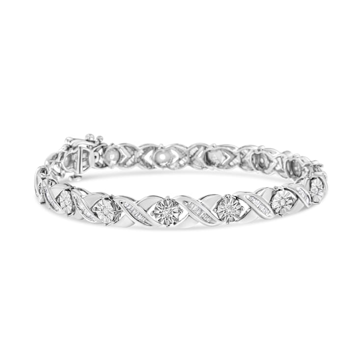 Sterling-Silver 1ct TDW Round and Baguette Diamond X-Link