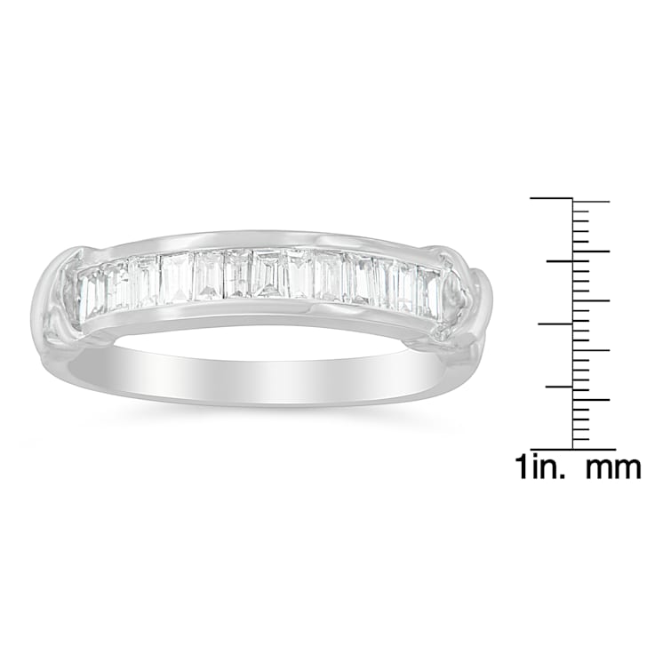Sterling Silver 1/2ctw Baguette Diamond Channel Set X-Station Ring (H-I
Color, I1-I2 Clarity)