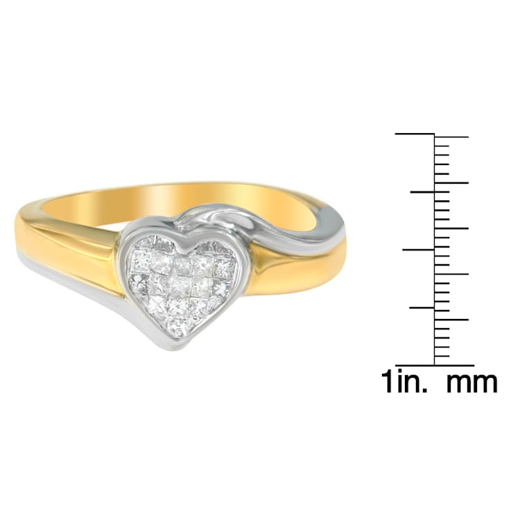 14K Two-Toned Gold Princess-Cut Diamond Heart Promise Ring (1/4 Cttw,
H-I Color, I1-I2 Clarity)
