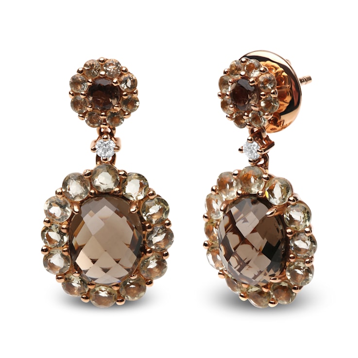 18K Rose Gold Round Lemon and Oval Smoky Quartz with Diamond Accent
Cluster Floral Dangle Earrings