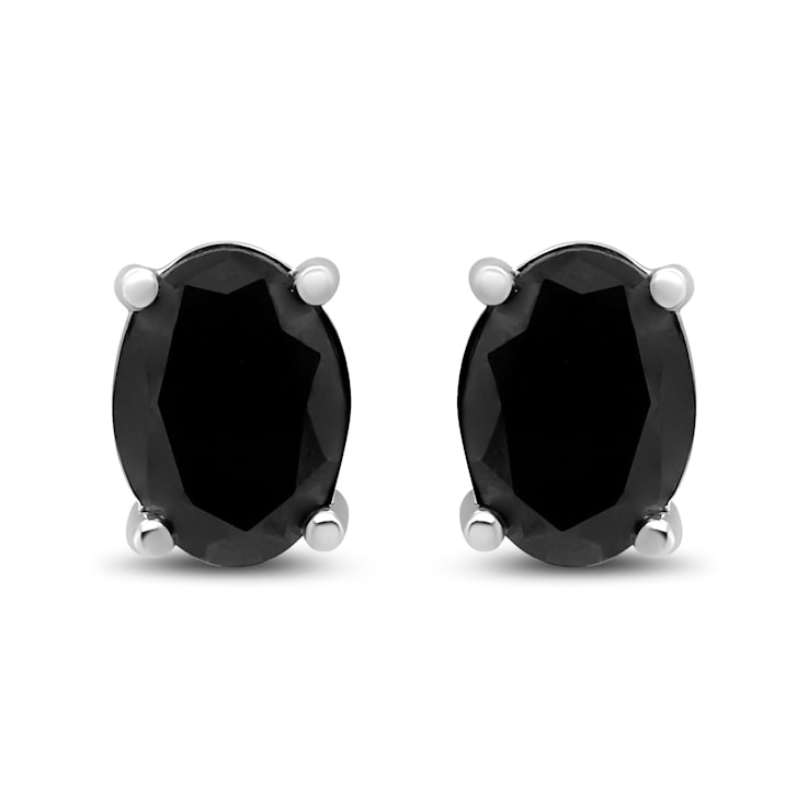 Sterling Silver 2.0ctw Treated Black Oval Diamond Stud Earring