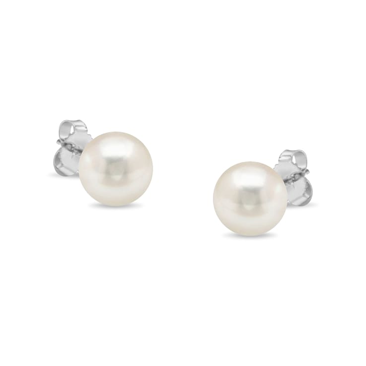 7.5-8.0MM Saltwater Akoya Cultured White Pearl 14K White Gold Stud Earrings