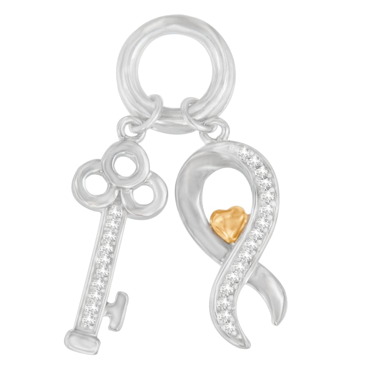 10K Gold Over Sterling Silver Two-Tone 1/6ctw Diamond Symbol Key Pendant w\chain