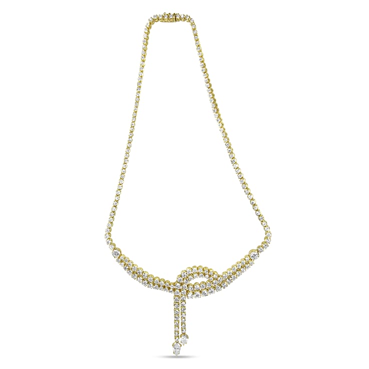 14K Yellow Gold 17.0ctw Diamond Double Row Lariat Tennis Necklace with
Pear Shape Diamond Drop Tips