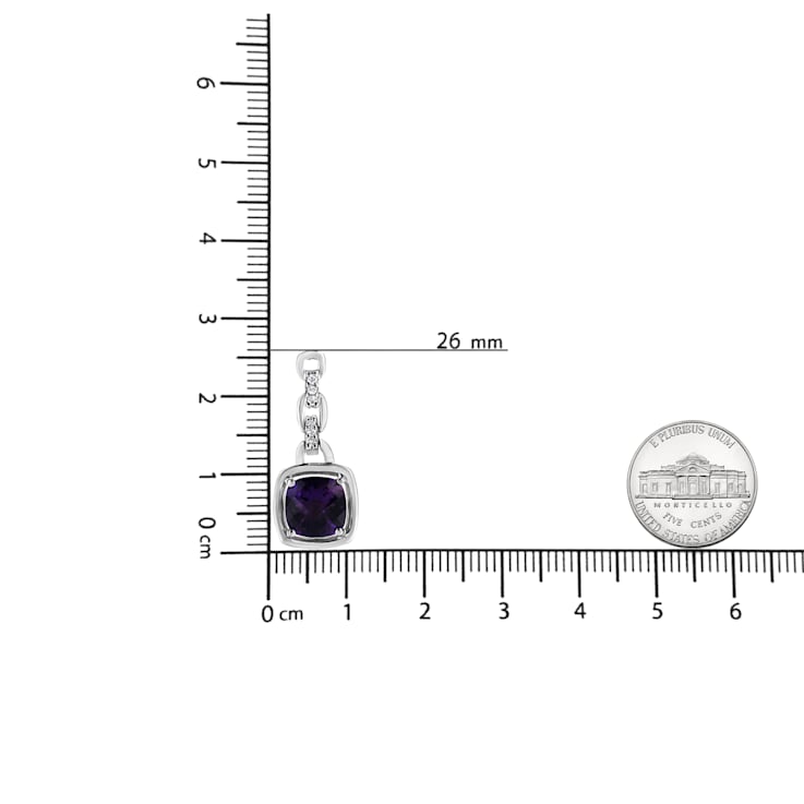 .925 Sterling Silver 6x6MM Cushion Purple Amethyst and Diamond Accented
Bale 18" Pendant Necklace