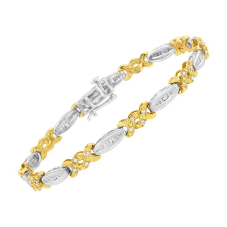 10K Yellow Gold Over Sterling Silver .50ctw Channel Set Round Diamond X
Link Bracelet