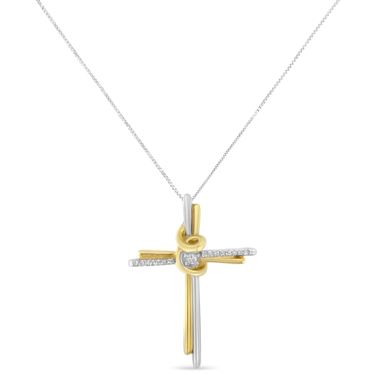 Diamond-Accented Cross 10K Yellow & White Gold Pendant Necklace with
18" Chain