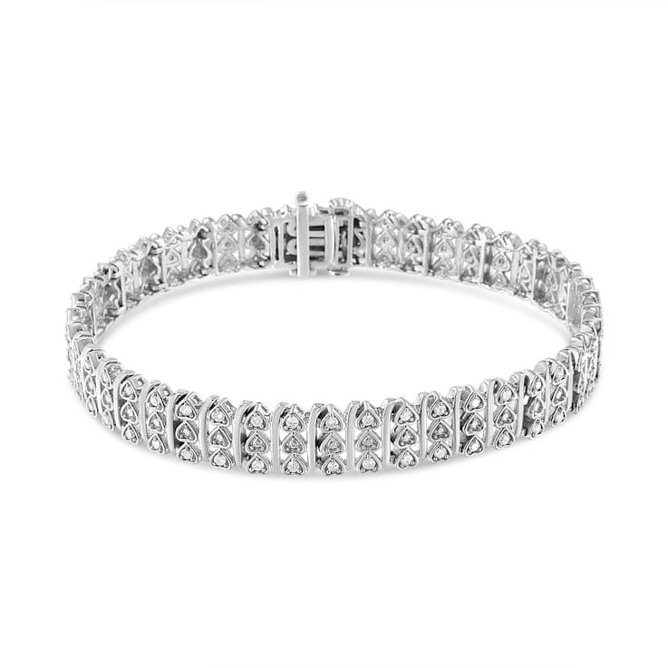 1.00ctw White Diamond Multi-Row Heart Sterling Silver Tennis Bracelet