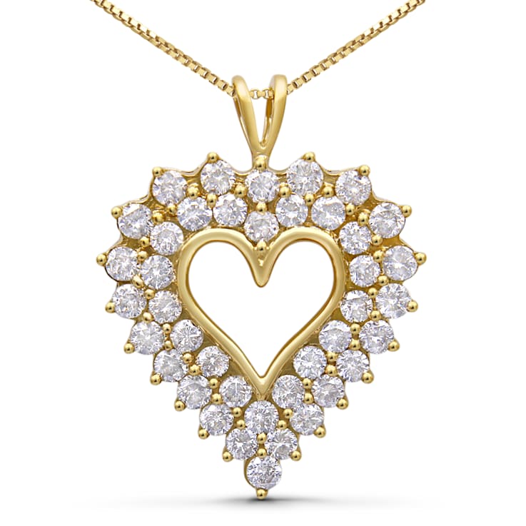 14K Yellow Gold Over Sterling Silver 4.0ctw Diamond Two Row Open Heart
18" Pendant w\chain