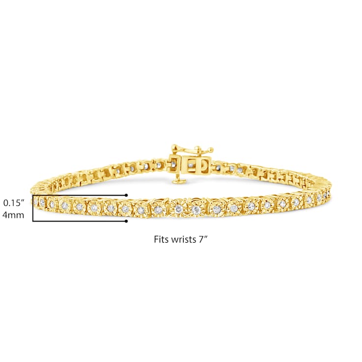 10K Yellow Gold Over Sterling Silver 1.0 Cttw Round-Cut Diamond Tennis Bracelet