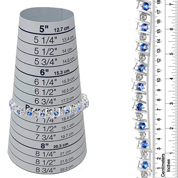 3.5 mm Lab Created Blue Aquamarine and 1/6 ctw Diamond Rhodium Over
Sterling Silver Tennis Bracelet