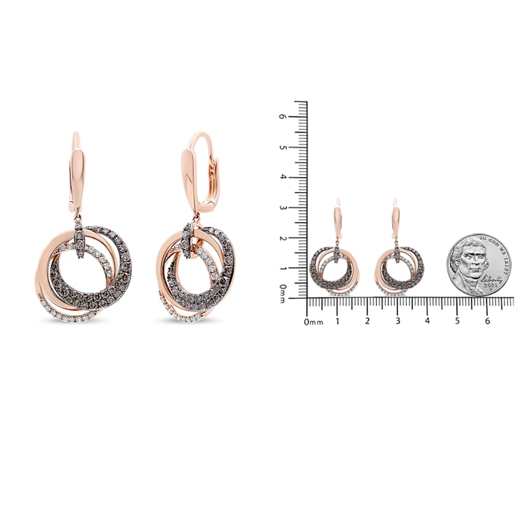 14K Rose Gold 1.00ctw White and Brown Diamond Intertwining Hoops and
Circle Dangle Earrings