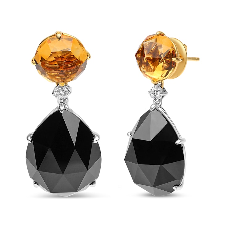 18K Two-tone Round Citrine and Pear Onyx Gemstone with Diamond Accent
Teardrop Dangle Earrings