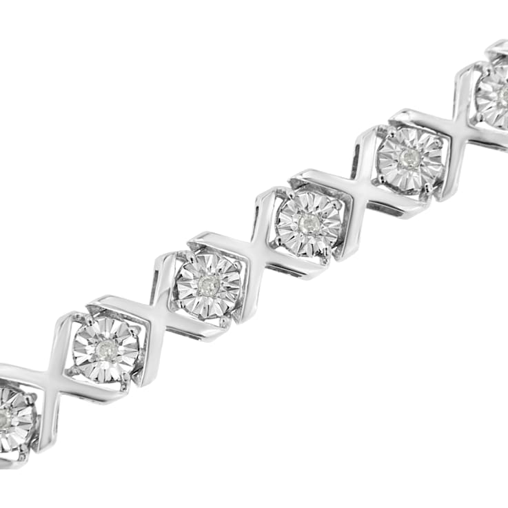 Sterling Silver 1/4 Cttw Diamond "X" Bracelet
