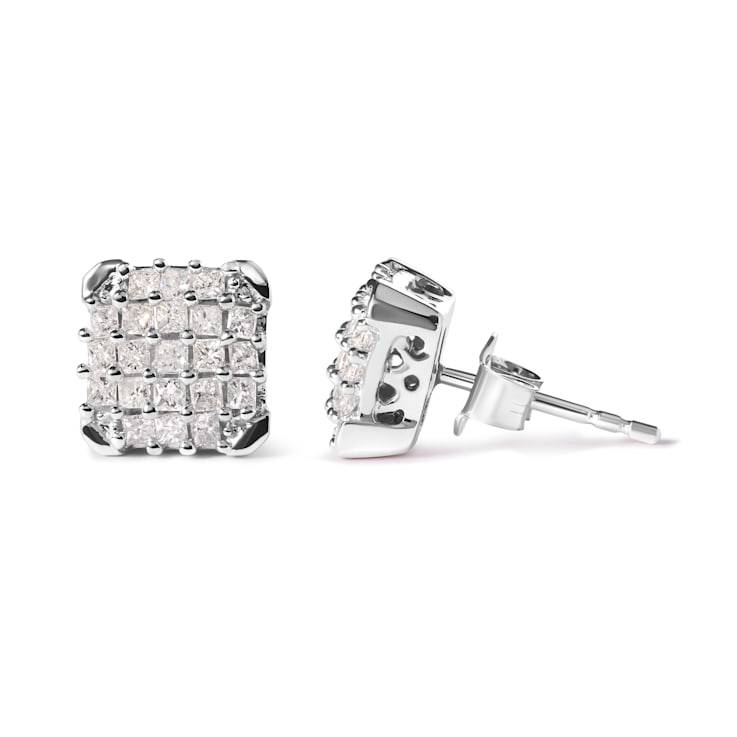 10K White Gold 3/4ctw Princess Diamond Composite Open Frame Stud
Earrings (I-J Color, I1-I2 Clarity)