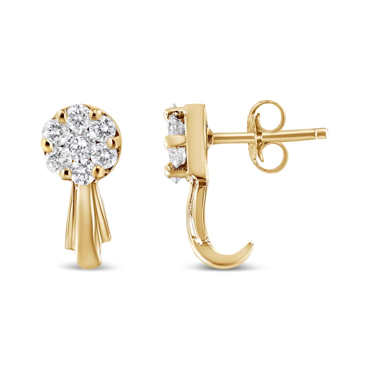 14K Yellow Gold 3/4ctw Diamond Floral Cluster Drop and Dangle Stud Earrings