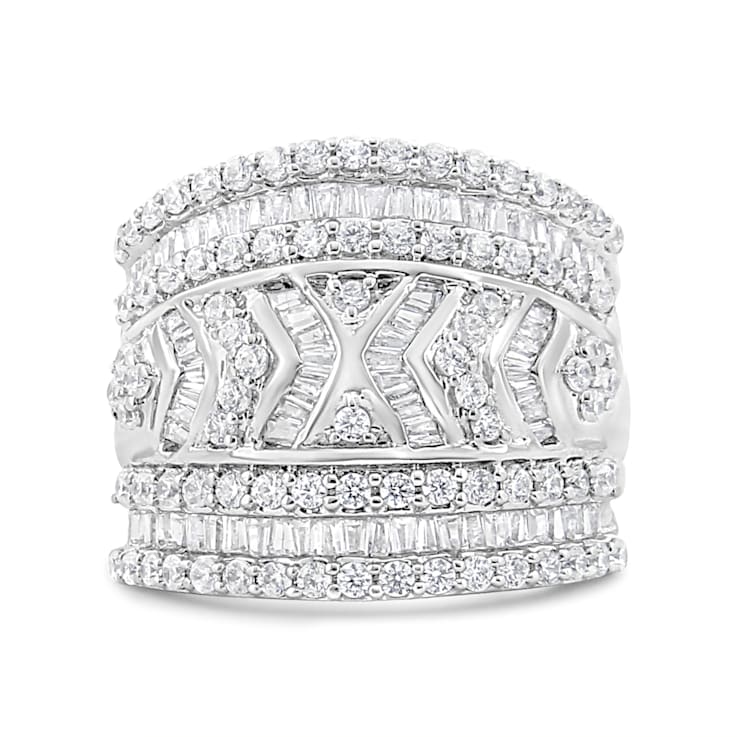 Sterling Silver 2.0ctw Diamond Edge Multi-Row Ring Band ( J-K Color, I3 Clarity)