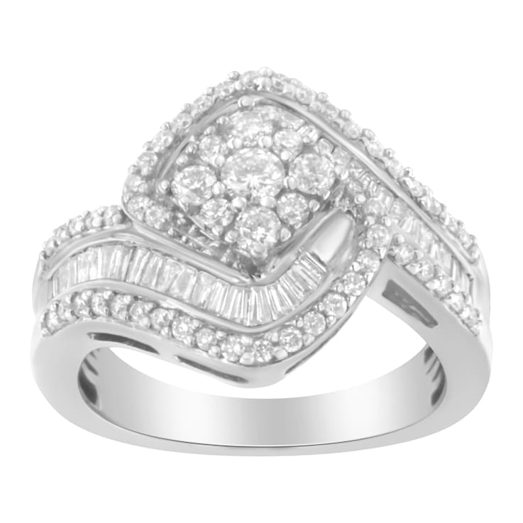 14K White Gold 1.0ctw Mixed-Cut Diamond Round Floral Cluster Ring(H-I
Color, SI2-I1 Clarity)