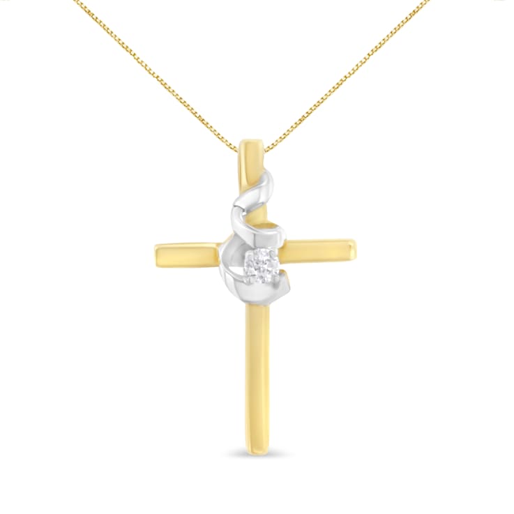 Diamond-Accented Spiral & Cross 10K Yellow & White Gold Pendant
Necklace with 18" Chain