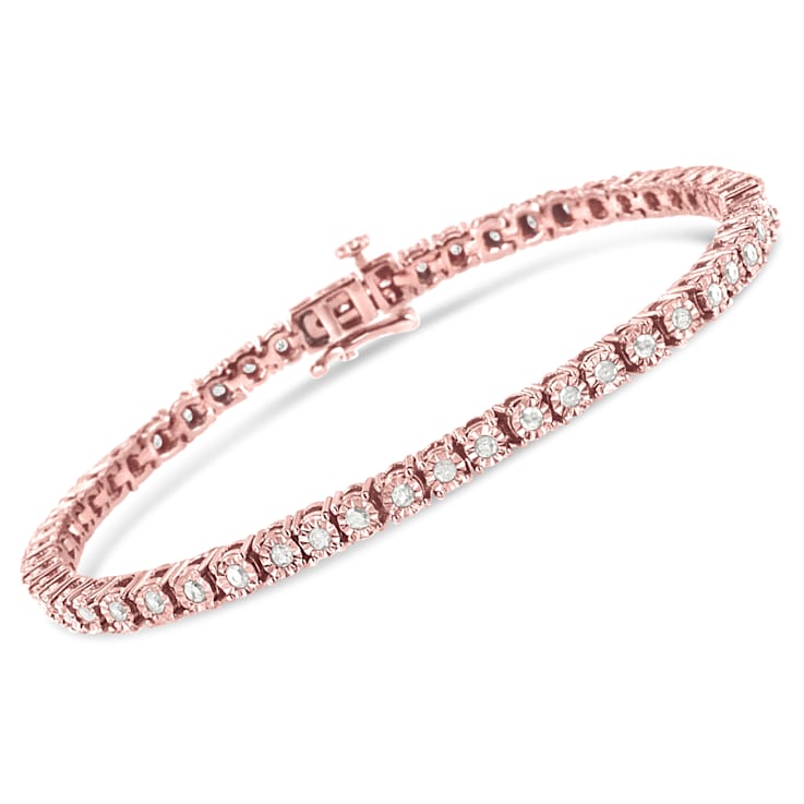 10K Rose Gold Over Sterling Silver 1.0 Cttw Round-Cut Diamond Tennis Bracelet