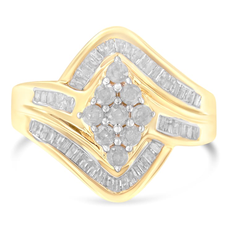 10K Yellow Gold Diamond Bypass Cluster Ring (1 Cttw, I-J Color, I2-I3 Clarity)